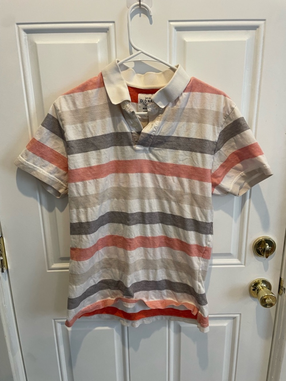 Old Navy White Polo with Coral Accent